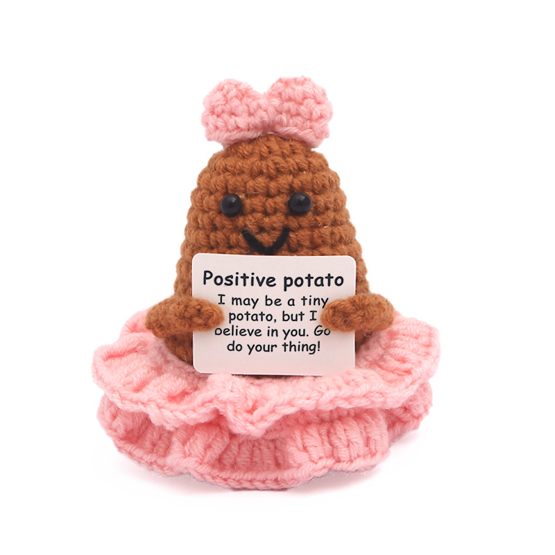 Home Textiles Europe - Positivheits-Häkel-Kartoffel-Prinzessin-Puppe mit Karte, Desktop-Ornament, handgestrickte Aufmunterungs-Alien-Puppe,