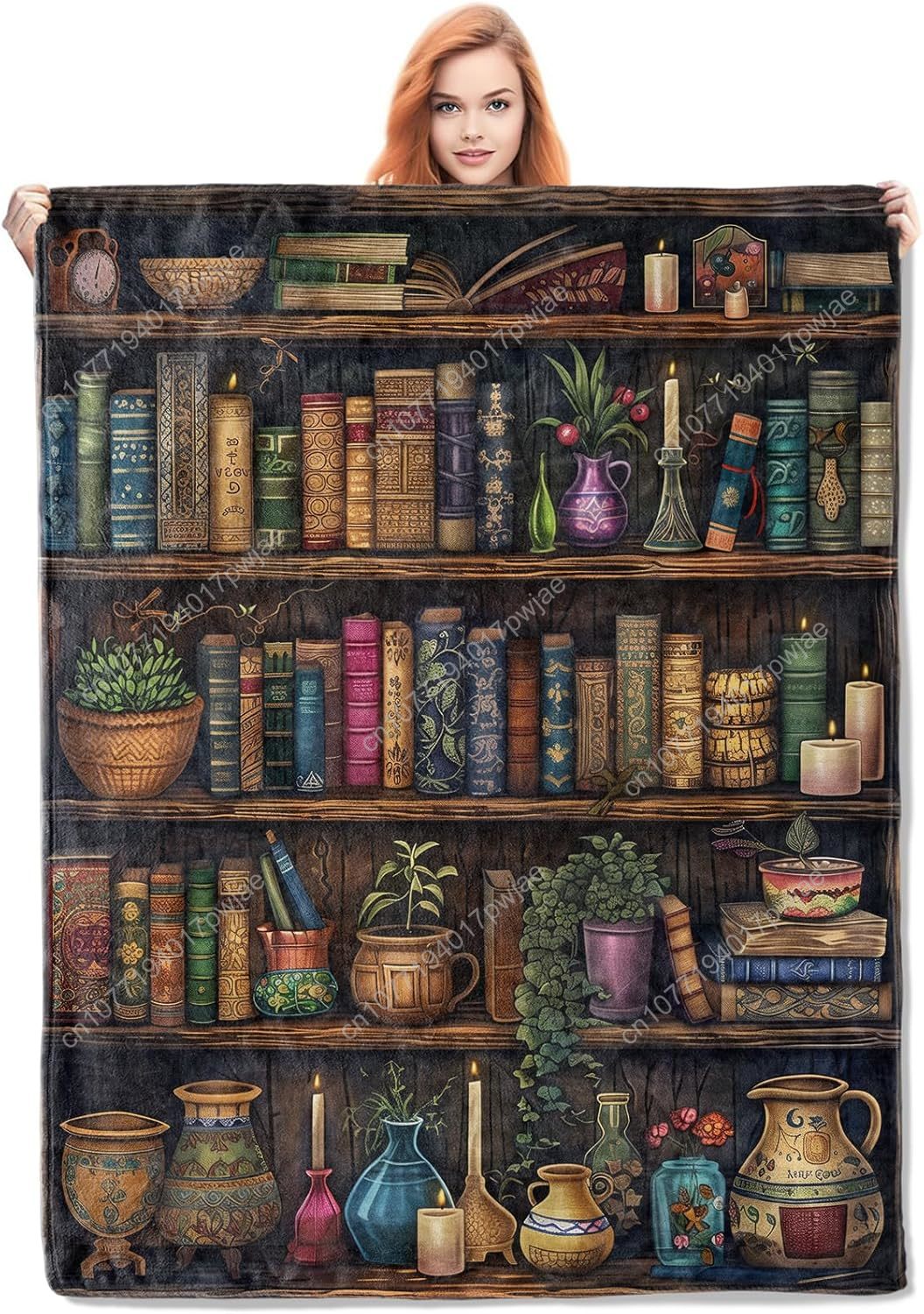 Home Of Textiles - Vintage-Bücherregaldecke, Lese-Fleece-Überwurf mit antikem Büchern und