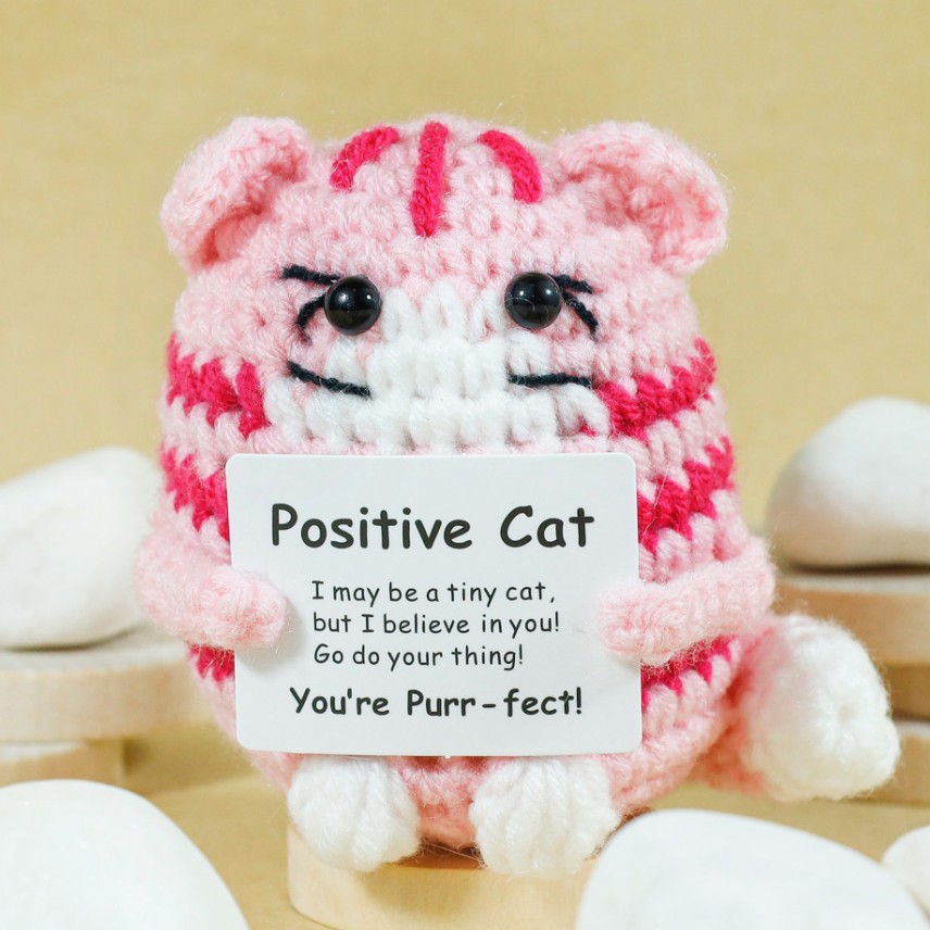 Home Textiles Europe - Lustige gehäkelte positive Katzenpuppe mit Karte,