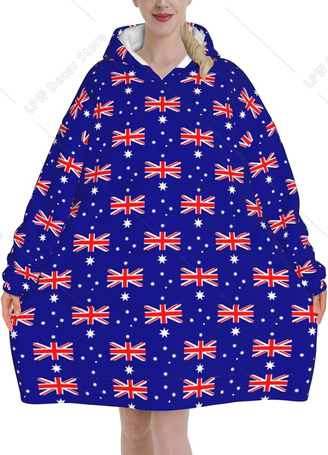 Home Textiles Australia - Übergroßer Flanell-Kuscheldecken-Hoodie für Erwachsene mit Australien-Flaggenmuster,