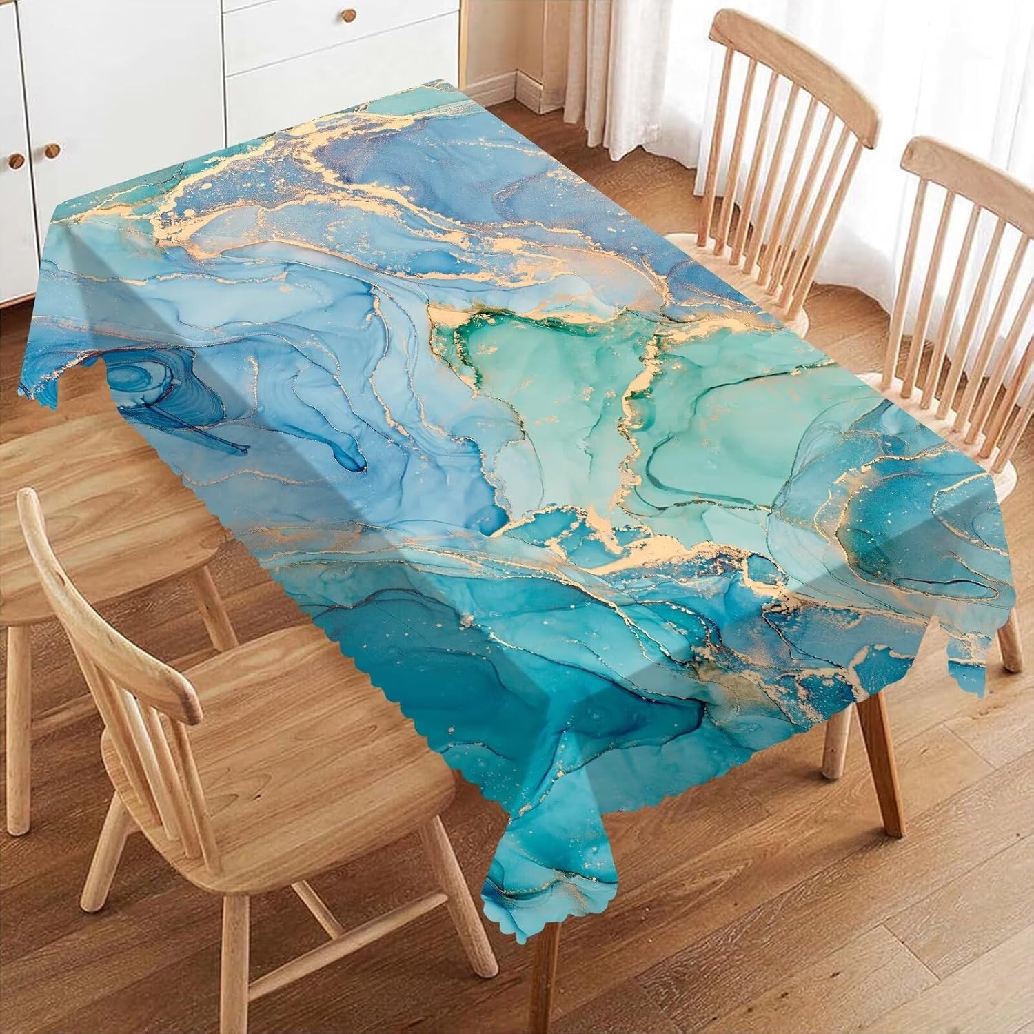 Home Textiles Premium - Luxuriöse Türkis-Marmor-Tischdecke, Premium Türkis-Gold Abstrakte Kunst