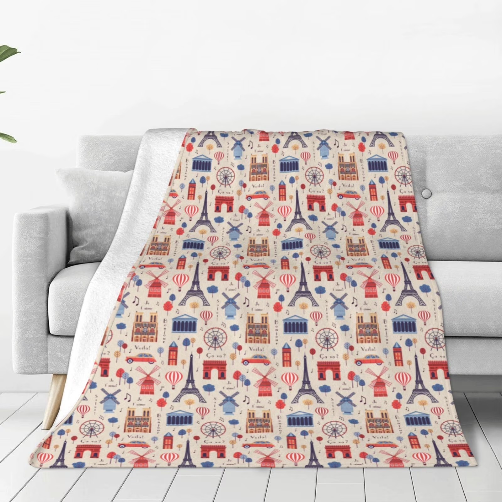 Paris-Landmarken-Druck Sherpa- – Home Textiles Paris Bewertung und Preis